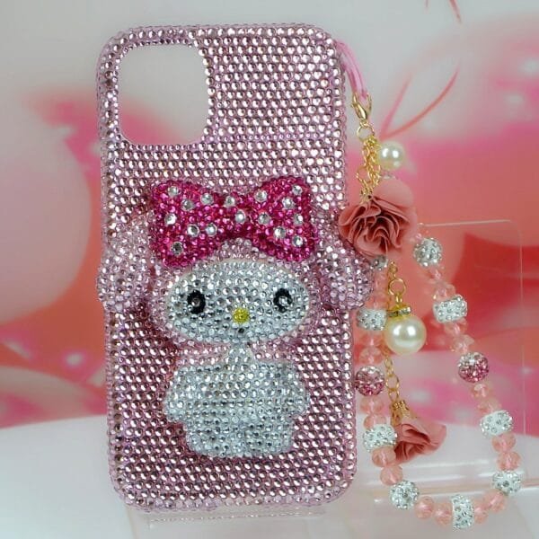 My Melody iPhone Case Pink Rhinestone Face Fuchsia Leopard Design