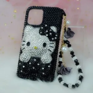 Black Bling Kitty iPhone Case with 3D Rhinestone Face