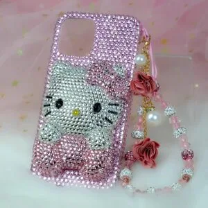 3D Kitty Pink iPhone Case Rhinestone Bling Design