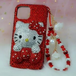 Cute 3D Kitty Rhinestone Case – For iPhone 16, 15, 14, 13, 12