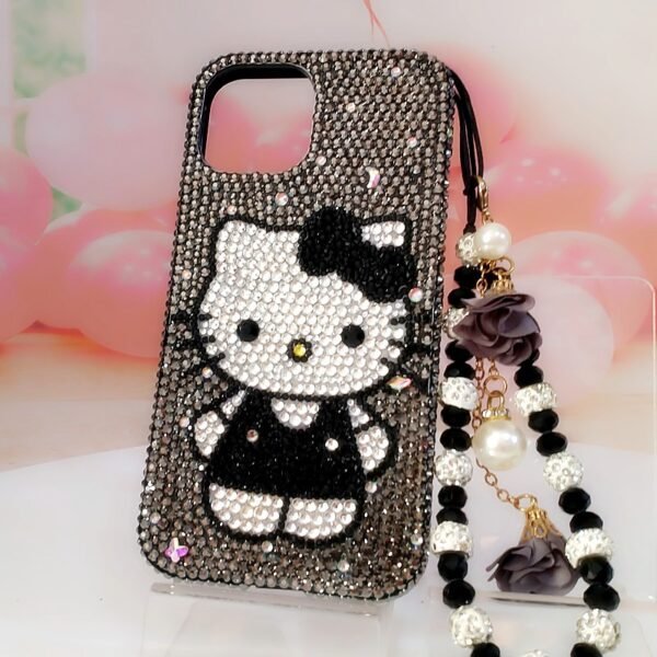Gray Kitty iPhone Case – Rhinestone Bling Design - Image 6