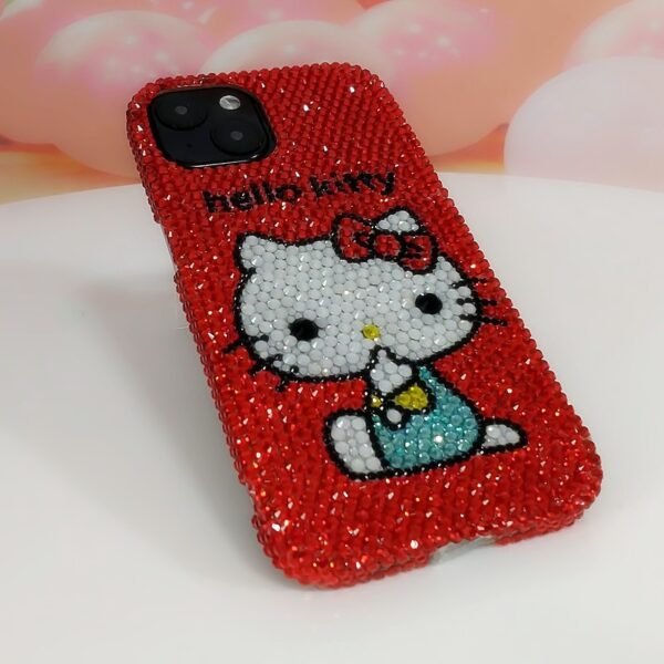Red Rhinestone Blue Vest Design Kitty iPhone Case - Image 3