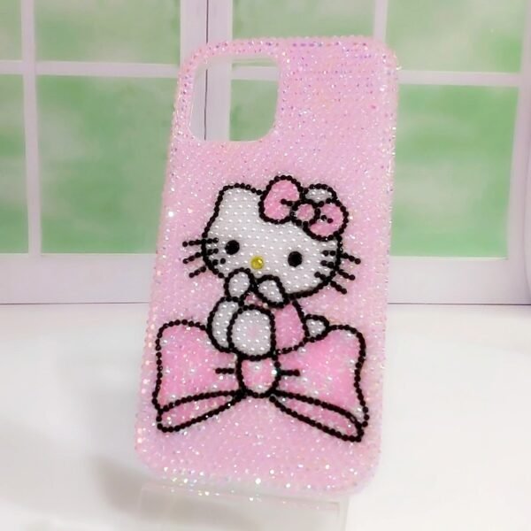 Pink Sparkly iPhone Cover  Kitty Big Bow Bling Case