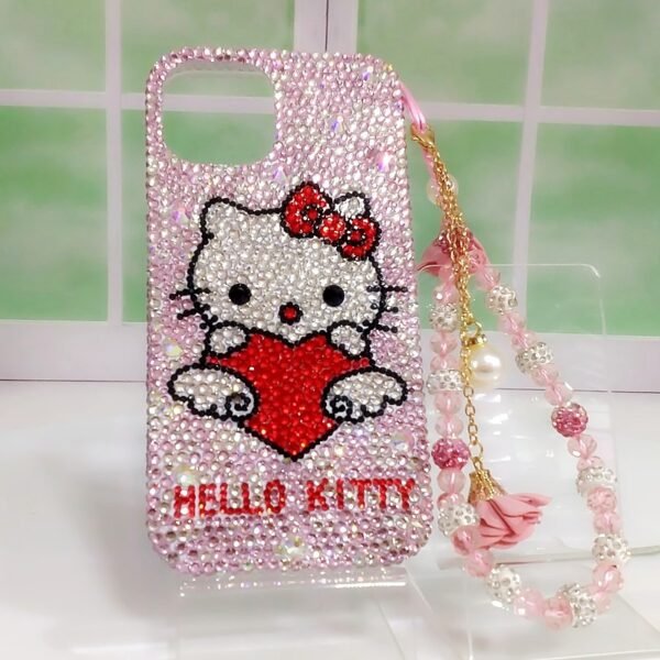 Cute Kitty iPhone Case Bling Rhinestone Hugging Heart - Image 5