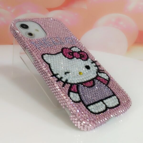 Cute Kitty Sparkly iPhone Case Squinting Waving Bling - Image 3