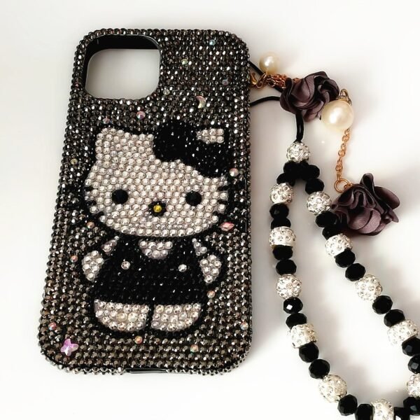 Gray Kitty iPhone Case – Rhinestone Bling Design - Image 5