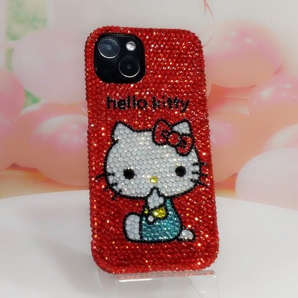 Red Rhinestone Blue Vest Design Kitty iPhone Case