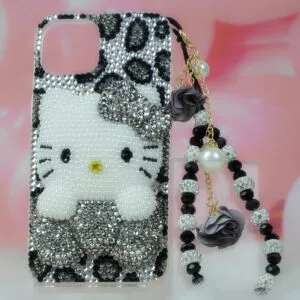 3D Kitty Gray Leopard Bling iPhone Case – Pearl Face Design