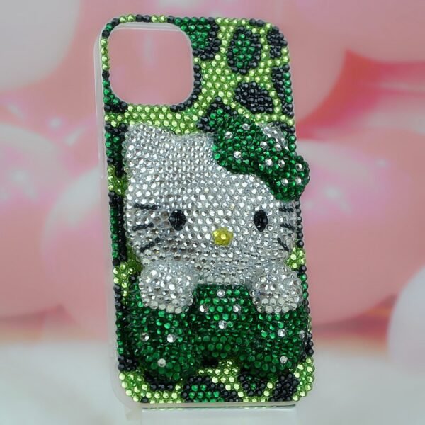 Rhinestone Kitty Case – 3D Bling Green Leopard iPhone Cover - Image 3
