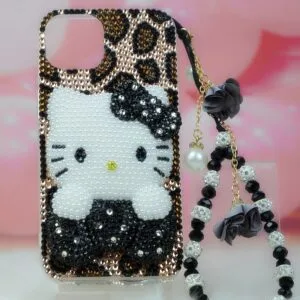 3D Pearl Face Kitty Golden Leopard Bling iPhone Case