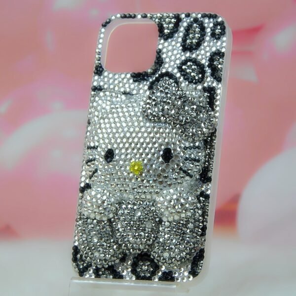 3D Bling Kitty Gray Leopard iPhone Case with Rhinestones - Image 2