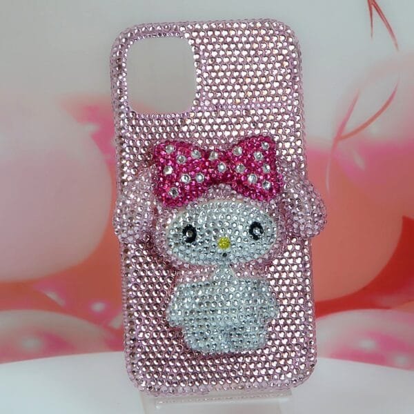 My Melody iPhone Case Pink Rhinestone Face Fuchsia Leopard Design - Image 3