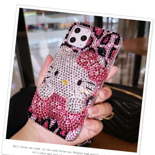 Cute 3D Kitty Pink Leopard iPhone Case with Rhinestones - Image 3