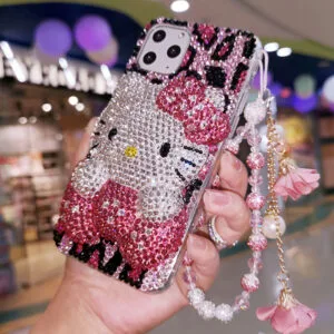 Cute 3D Kitty Pink Leopard iPhone Case with Rhinestones